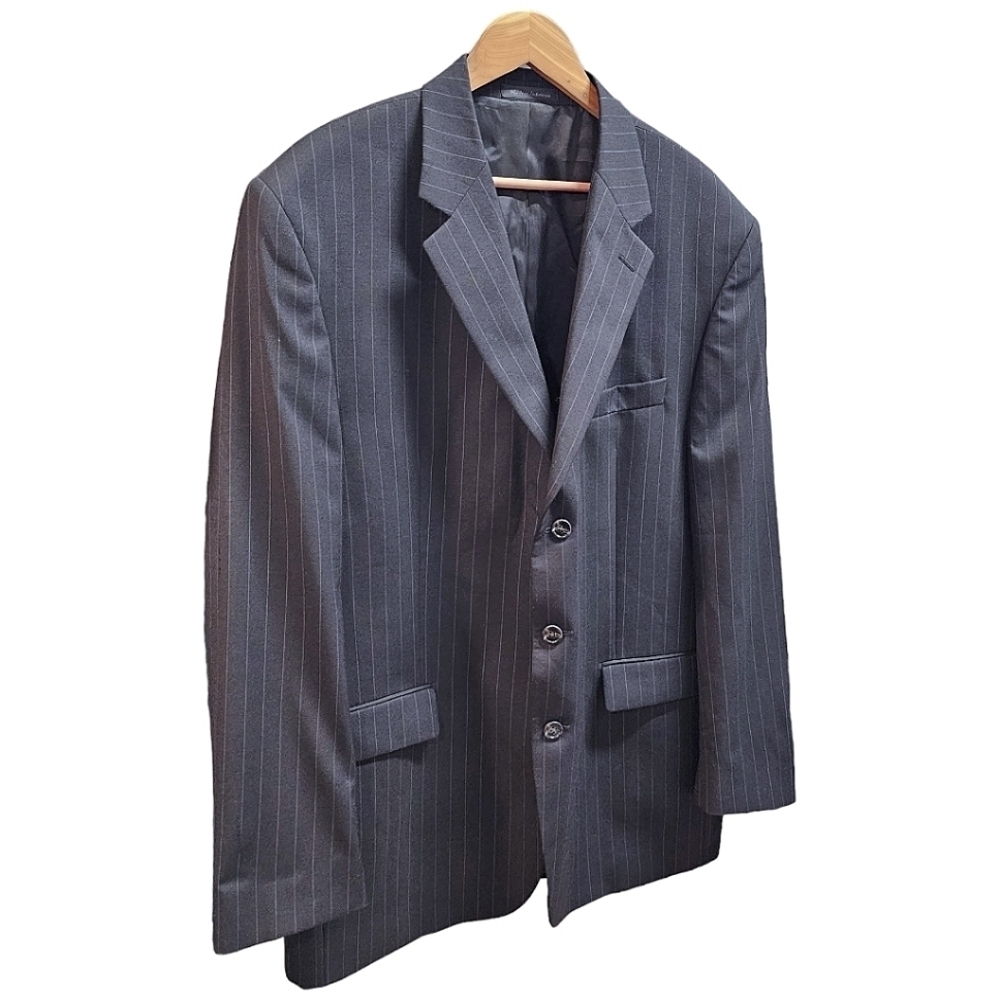 Men's Chaps By Ralph Lauren Wool Charcoal Pinstripe 3 Button Blazer Size 46L - Picture 2 of 9